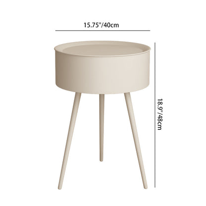 Modern Minimalist Round Tabletop Iron Nightstand 1-Storage For Bedroom