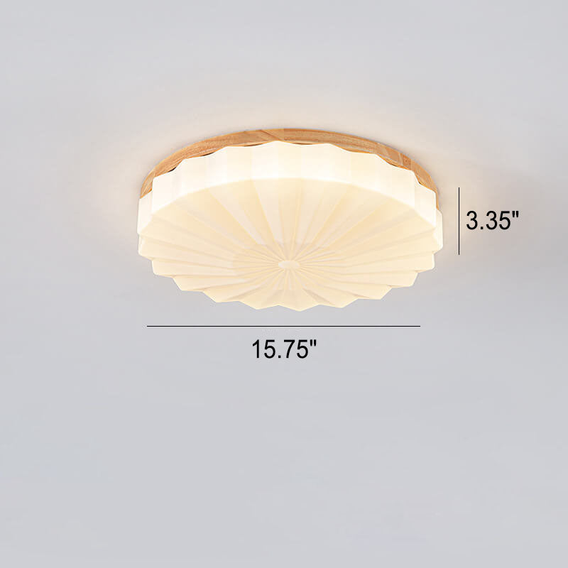 Japanese Minimalist Round Wood Acrylic LED Flush Mount Lighting