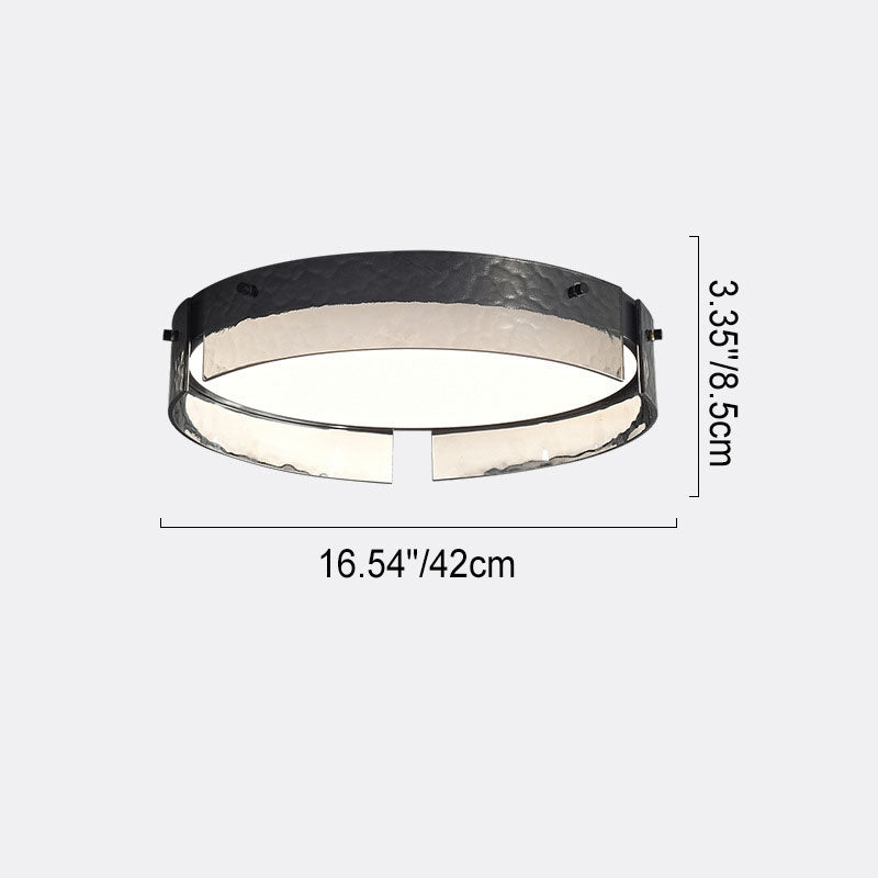 Modern Minimalist Black Round Drum Glass Copper LED Flush Mount Ceiling Light