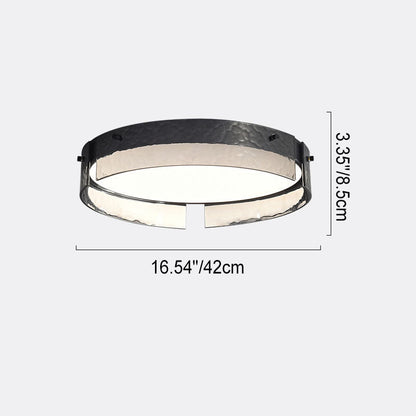 Modern Minimalist Black Round Drum Glass Copper LED Flush Mount Ceiling Light