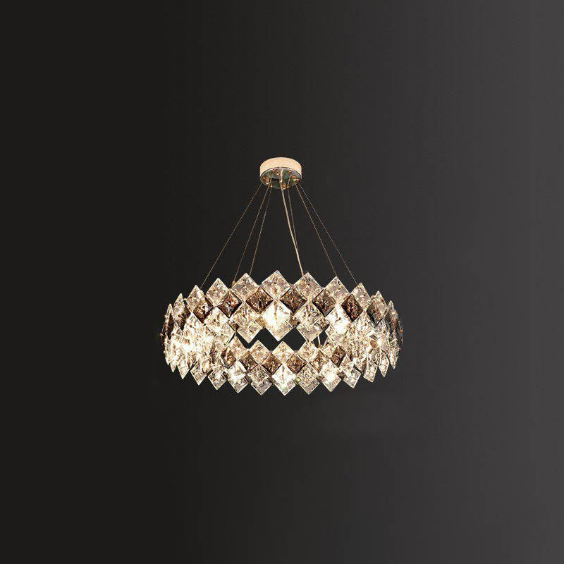 Contemporary Luxury Crystal Diamond Circle Plated Hardware 5/6/7/8/10/14 Light Chandelier For Living Room