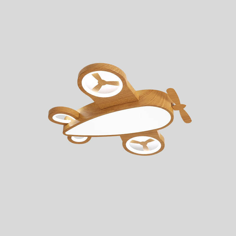 Cartoon Creative Wood Grain Aircraft LED Kids Flush Mount Ceiling Light