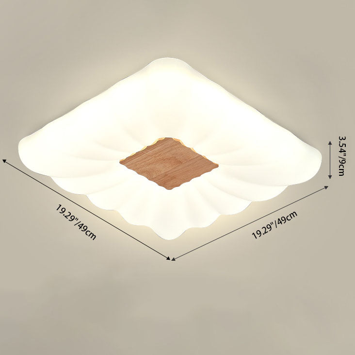 Modern Cream Rectangular Rubberwood Iron Acrylic LED Flush Mount Ceiling Light
