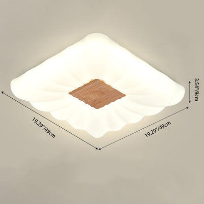 Modern Cream Rectangular Rubberwood Iron Acrylic LED Flush Mount Ceiling Light