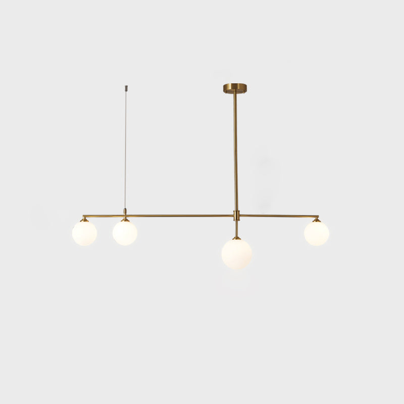 Contemporary Nordic Copper Glass Ball Strip 4/5 Light Chandeliers For Dining Room