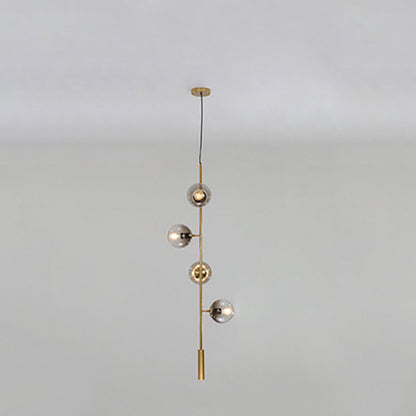 Modern Mid-Century Iron Long Strip Glass Ball 4/6-Light Chandelier Island Light For Dining Room