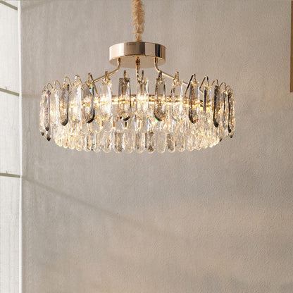 Contemporary Luxury Round Crystal Gold Finish Frame LED Pendant Light For Living Room