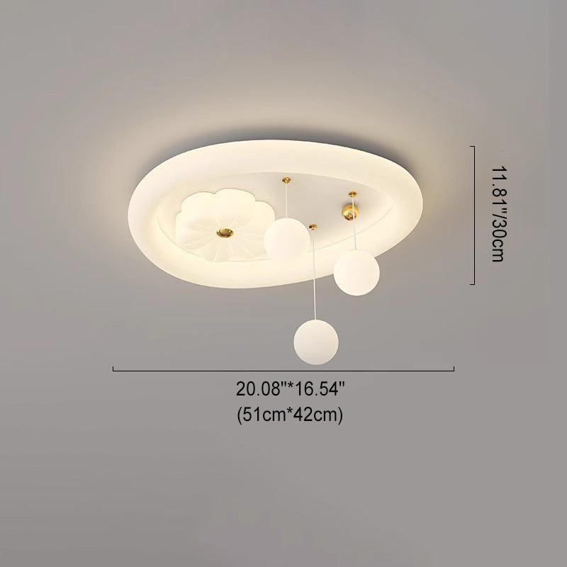Contemporary Nordic Kids Iron PE Elliptical Round Ball Flower Moon LED Flush Mount Ceiling Light For Bedroom