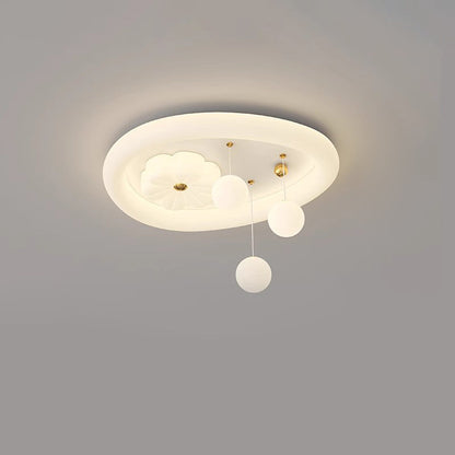 Modern Art Deco Oval Cream Bubble Flower Moon PE Iron LED Flush Mount Ceiling Light For Living Room