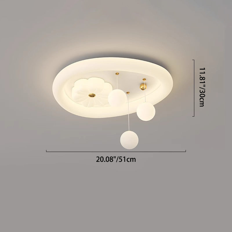 Modern Art Deco Oval Cream Bubble Flower Moon PE Iron LED Flush Mount Ceiling Light For Living Room