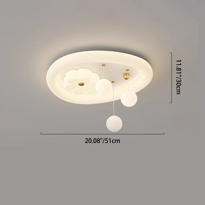 Modern Art Deco Oval Cream Bubble Flower Moon PE Iron LED Flush Mount Ceiling Light For Living Room