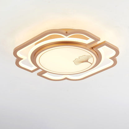Traditioanl Chinese Iron Aluminum Acrylic Round Rectangular Square Ginkgo Leaf LED Semi-Flush Mount Ceiling Light For Living Room