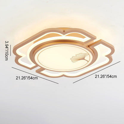 Traditioanl Chinese Iron Aluminum Acrylic Round Rectangular Square Ginkgo Leaf LED Semi-Flush Mount Ceiling Light For Living Room