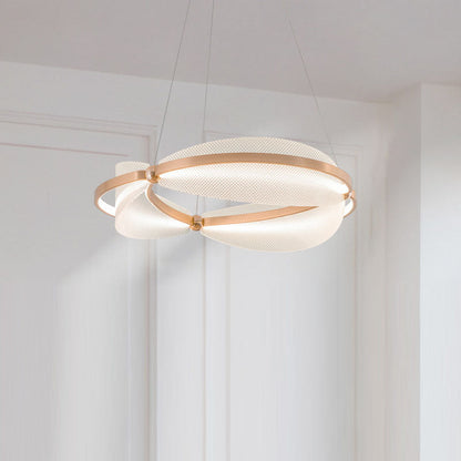 Modern Art Deco Acrylic Petal Interweaving Ring Aluminum LED Pendant Light For Living Room