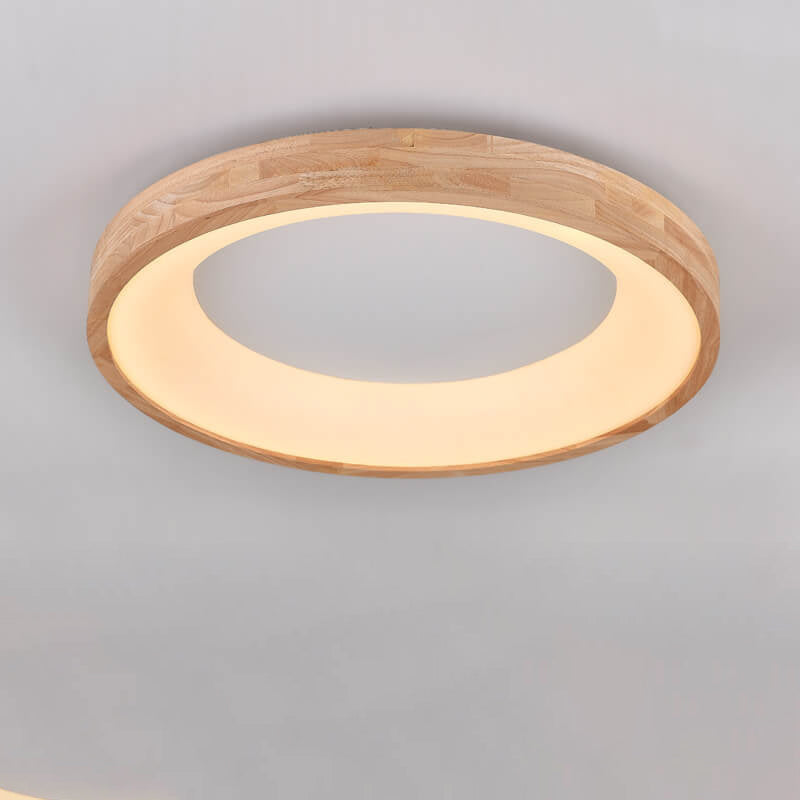 Nordic Minimalist Log Wood Round LED Flush Mount Ceiling Light