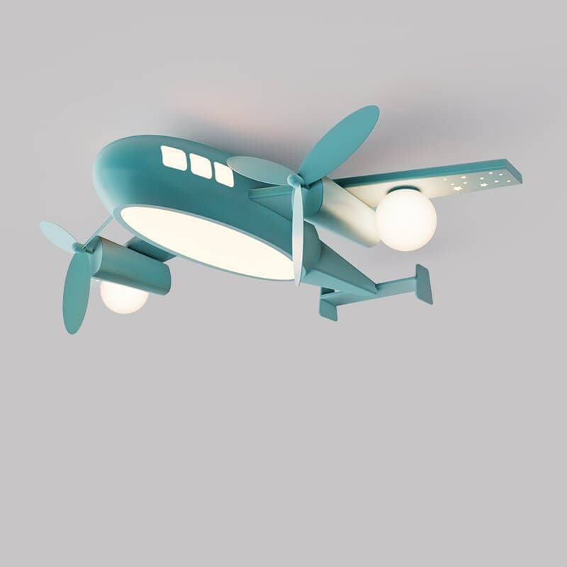 Nordic Creative Kids Cartoon Wrought Iron Airplane LED Flush Mount Ceiling Light