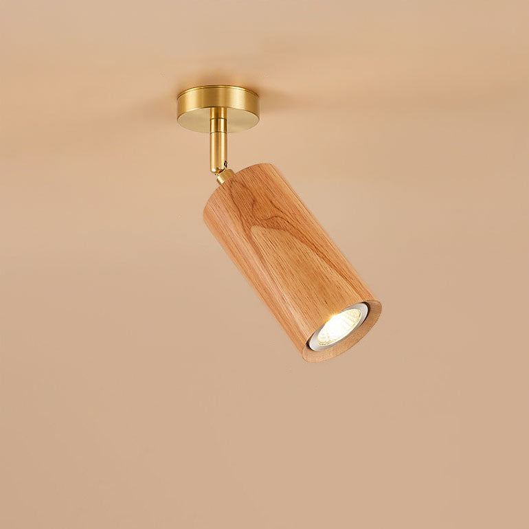 Nordic Minimalist Walnut Wood Spotlight Linear Track 1/2/3/4 Light LED Semi-Flush Mount Ceiling Light