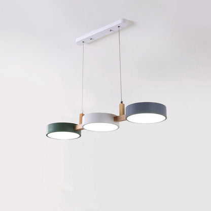 ثريا جزيرة LED معاصرة من الخشب الصلب مصنوعة من الأكريليك والمعدن بتصميم دائري على طراز الماكارون الإسكندنافي لغرفة الطعام 