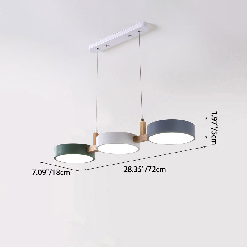 ثريا جزيرة LED معاصرة من الخشب الصلب مصنوعة من الأكريليك والمعدن بتصميم دائري على طراز الماكارون الإسكندنافي لغرفة الطعام 