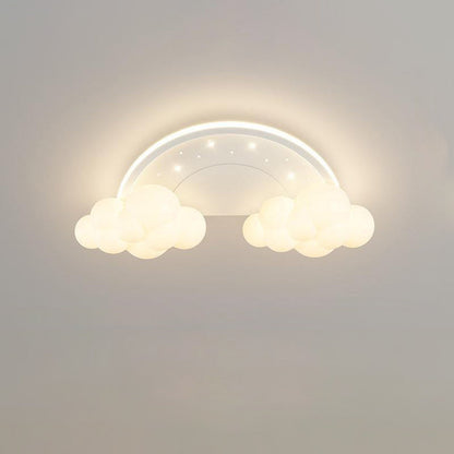 Modern Art Deco Kids Iron PE Cloud Rainbow Semicircular Astronaut LED Flush Mount Ceiling Light For Bedroom