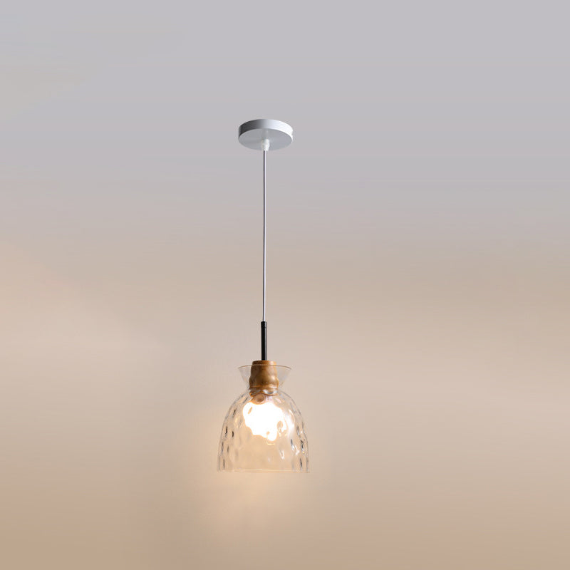 Japanese Minimalist Ash Wood Glass Round 1-Light Pendant Light
