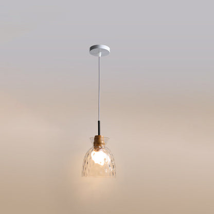 Japanese Minimalist Ash Wood Glass Round 1-Light Pendant Light