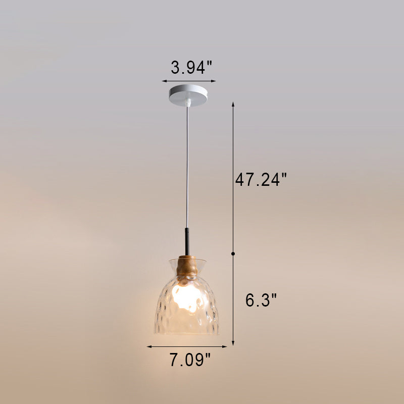 Japanese Minimalist Ash Wood Glass Round 1-Light Pendant Light