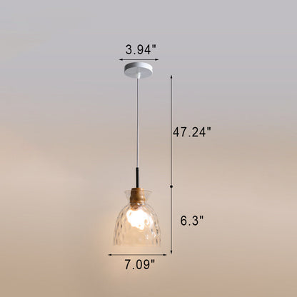 Japanese Minimalist Ash Wood Glass Round 1-Light Pendant Light