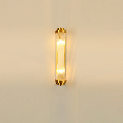 Contemporary Nordic Metal Stainless Steel Crystal Column Tower 2-Light Wall Sconce Lamp For Hallway
