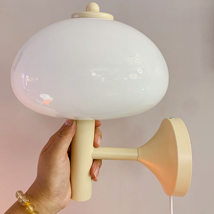 Modern Simplicity Iron Glass Mushroom Round 1-Light Wall Sconce Lamp For Bedside