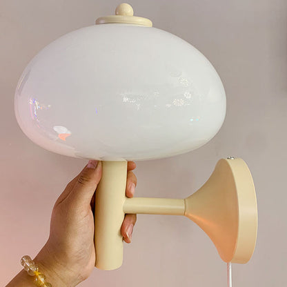 Modern Simplicity Iron Glass Mushroom Round 1-Light Wall Sconce Lamp For Bedside