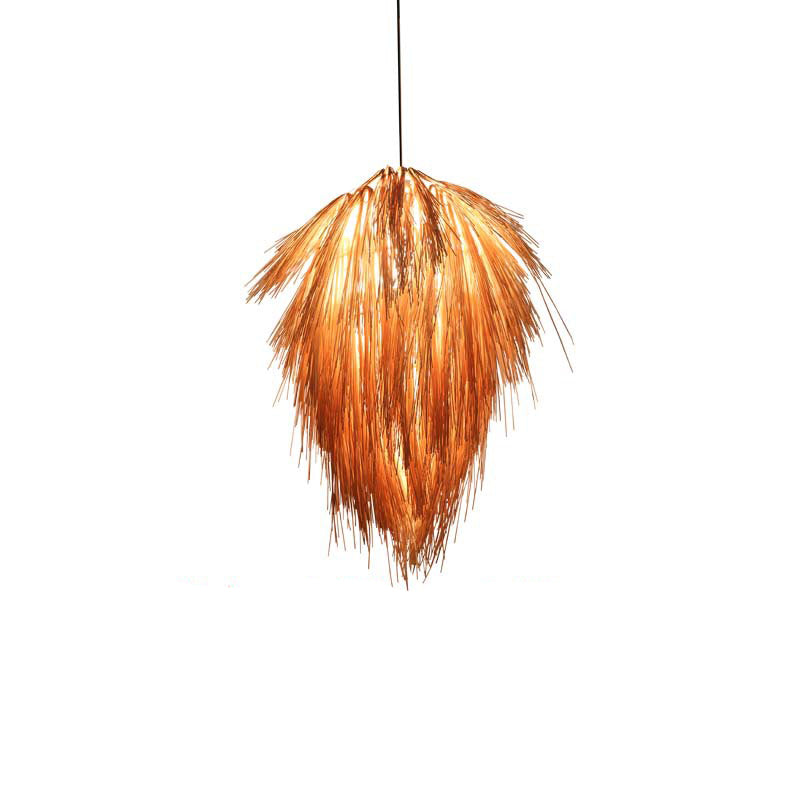Traditional Japanese Rattan Weaving Cone 1-Light Pendant Light For Dining Room