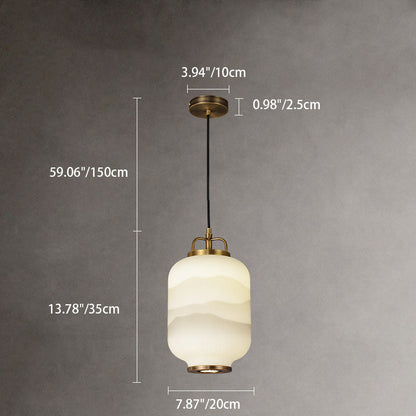 Traditional Chinese Lantern Brass Glass LED Pendant Light For Living Room