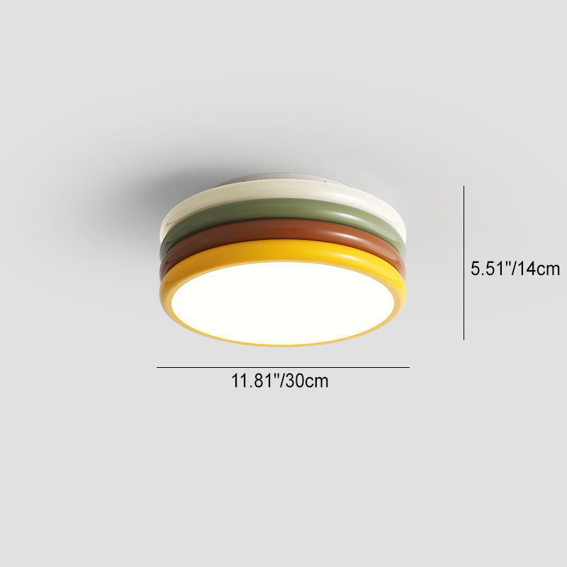 現代的でクリエイティブな鉄製アクリル製ラウンドハンバーガーLEDフラッシュマウントシーリングライト寝室用
