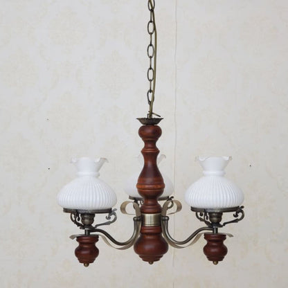 Traditional Rustic Candelabra Round Flower Iron Solid Wood 3-Light Chandelier For Living Room