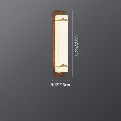 Traditional Chinese Brass Walnut Acrylic Rectangular Cloud LED Wall Sconce Lamp For Bedside