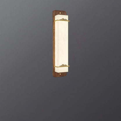 Traditional Chinese Brass Walnut Acrylic Rectangular Cloud LED Wall Sconce Lamp For Bedside
