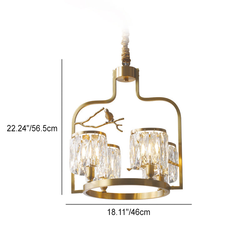 Contemporary Scandinavian Birdie Branch Crystal Copper 4/6 Light Chandelier For Bedroom