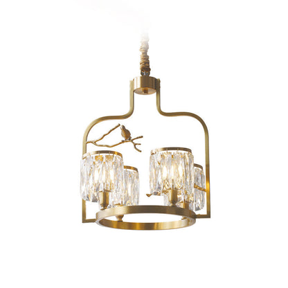 Contemporary Scandinavian Birdie Branch Crystal Copper 4/6 Light Chandelier For Bedroom