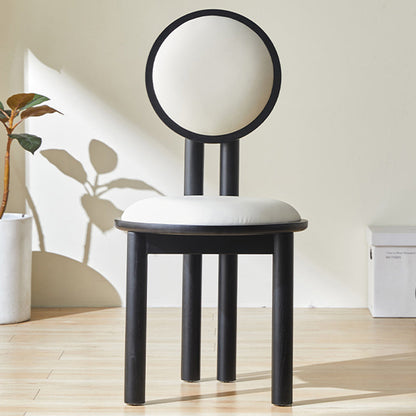 Traditional Vintage Round Upholstered PU Leather Lambswool Solid Wood Dining Chair Backrest For Dining Room