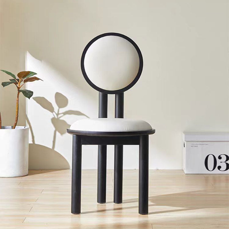Contemporary Scandinavian Round Back Solid Wood Lambswool PU Leather Dining Chair Backrest For Dining Room