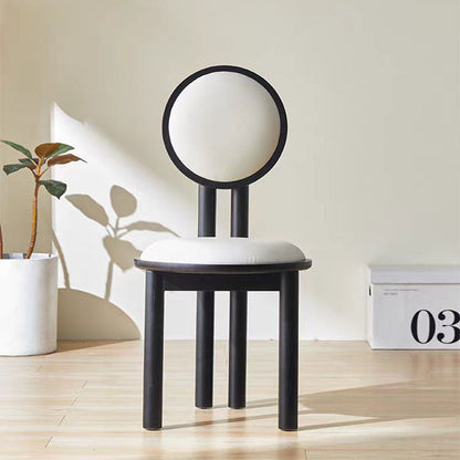 Contemporary Scandinavian Round Back Solid Wood Lambswool PU Leather Dining Chair Backrest For Dining Room