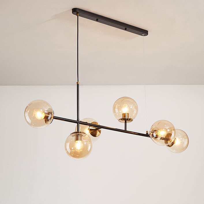Contemporary Nordic Iron Glass Strip Ball 6-Light Island Light Chandeliers For Dining Room