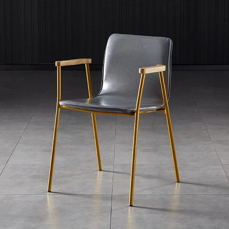 Contemporary Industrial Square Upholstered Faux Leather Wooden Dining Chair Backrest Armrest For Dining Room