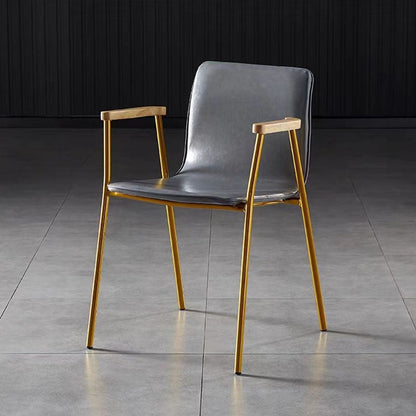 Contemporary Industrial Square Upholstered Faux Leather Wooden Dining Chair Backrest Armrest For Dining Room