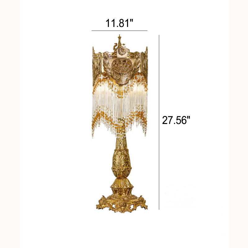 French Full Copper Crystal Tassel Design 1-Light Table Lamp