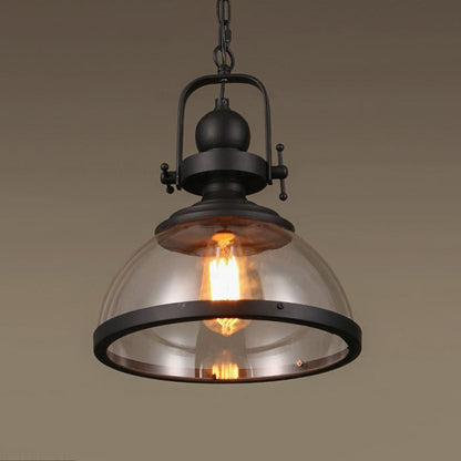 Contemporary Industrial Dome Iron Glass 1-Light Pendant Light For Living Room