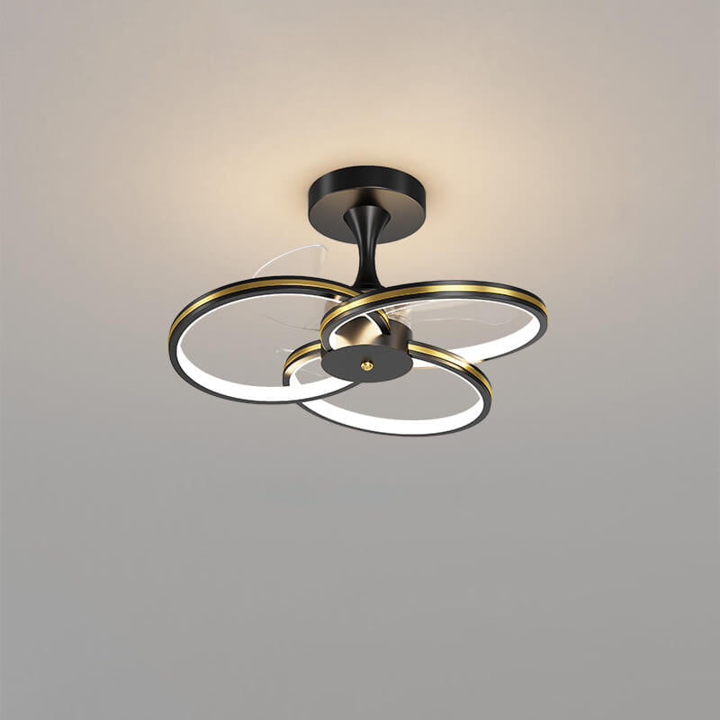 مروحة LED فاخرة من الأكريليك بتصميم ثلاثي الحلقات مثبتة على الحائط