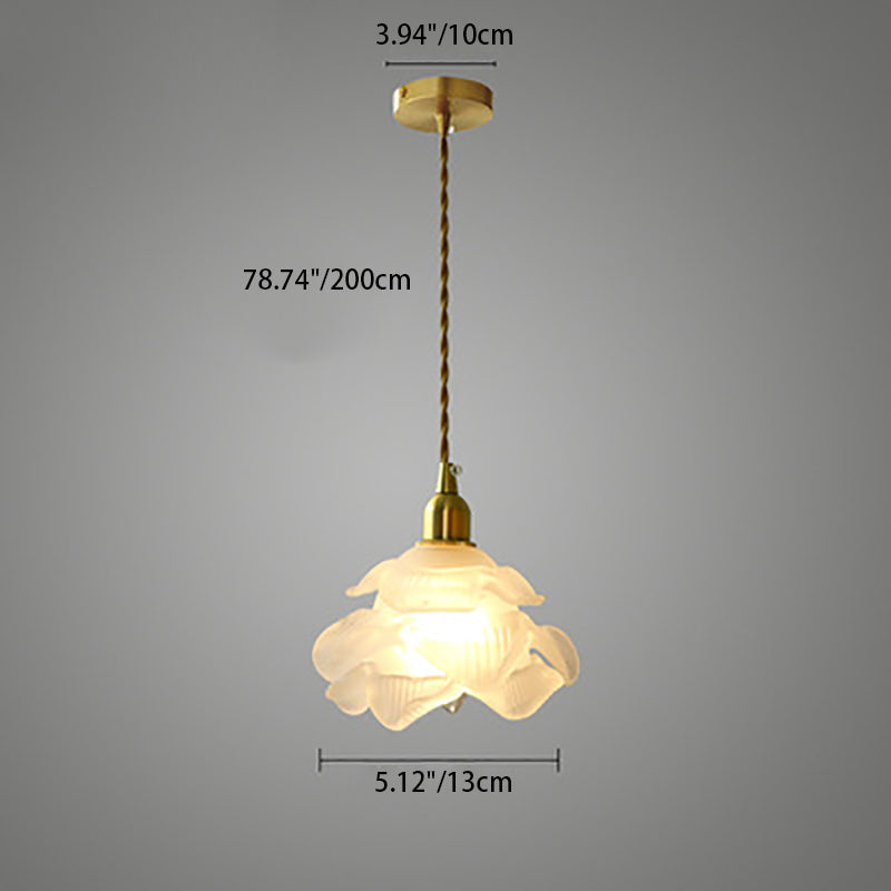 Modern Art Deco Brass Floral Glass Shade 1-Light Pendant Light For Bedroom