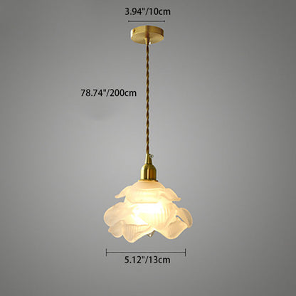 Modern Art Deco Brass Floral Glass Shade 1-Light Pendant Light For Bedroom